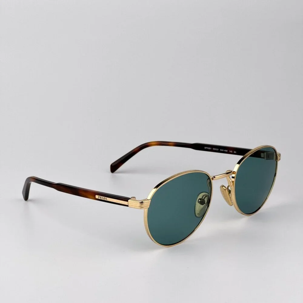 Prada PRB51S Sunglasses – Gold Round Frame Lago Lenses | Model 5AK40K